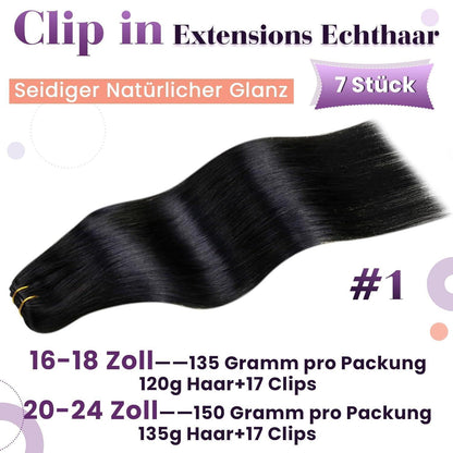 Echthaar Clip in Extensions Schwarz 60cm - Remy Haarverlängerung