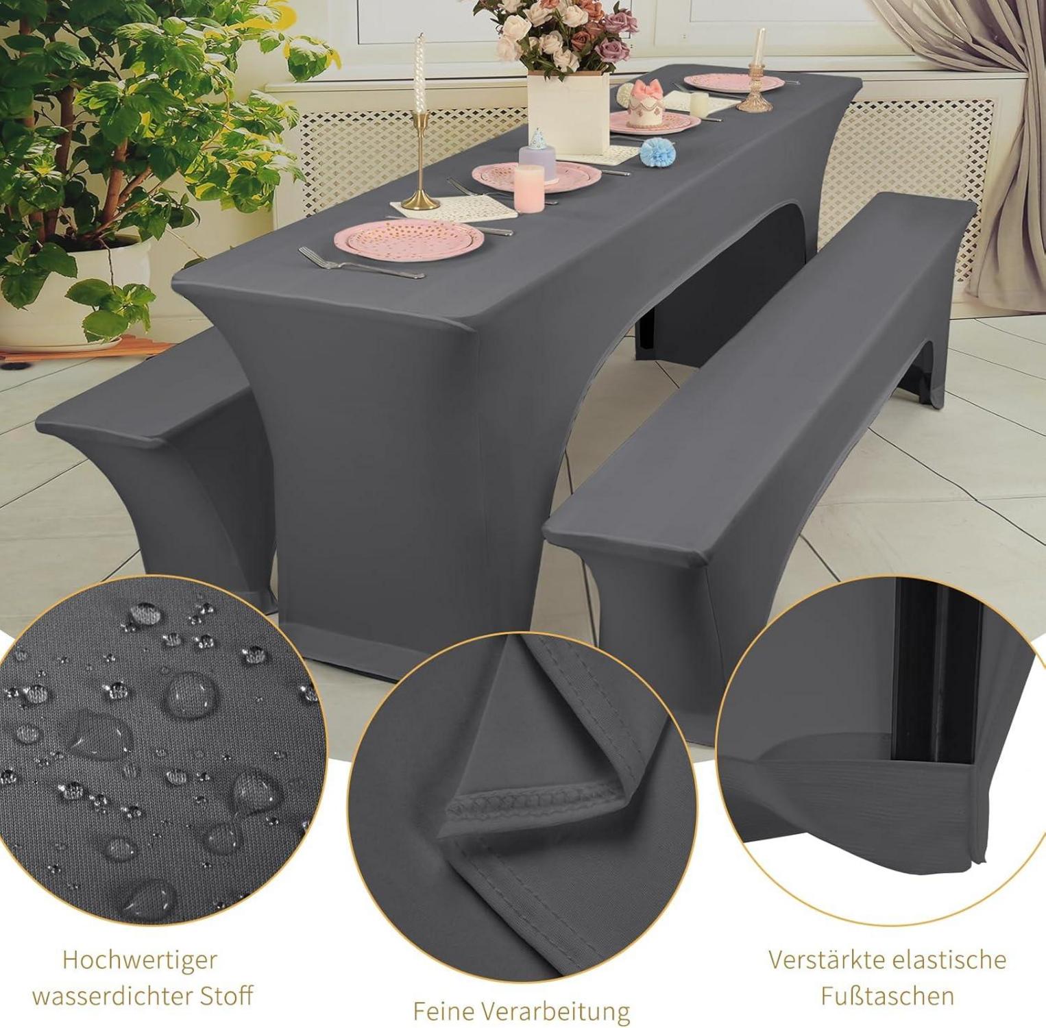 Elastische Biertischhussen Dunkelgrau 3er-Set Wasserdicht 220x50x70cm