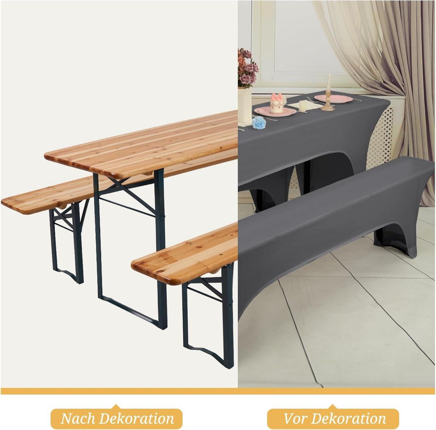 3er-Set 220x50 cm Dunkelgrau Elastische Wasserdicht Bierbankhusse