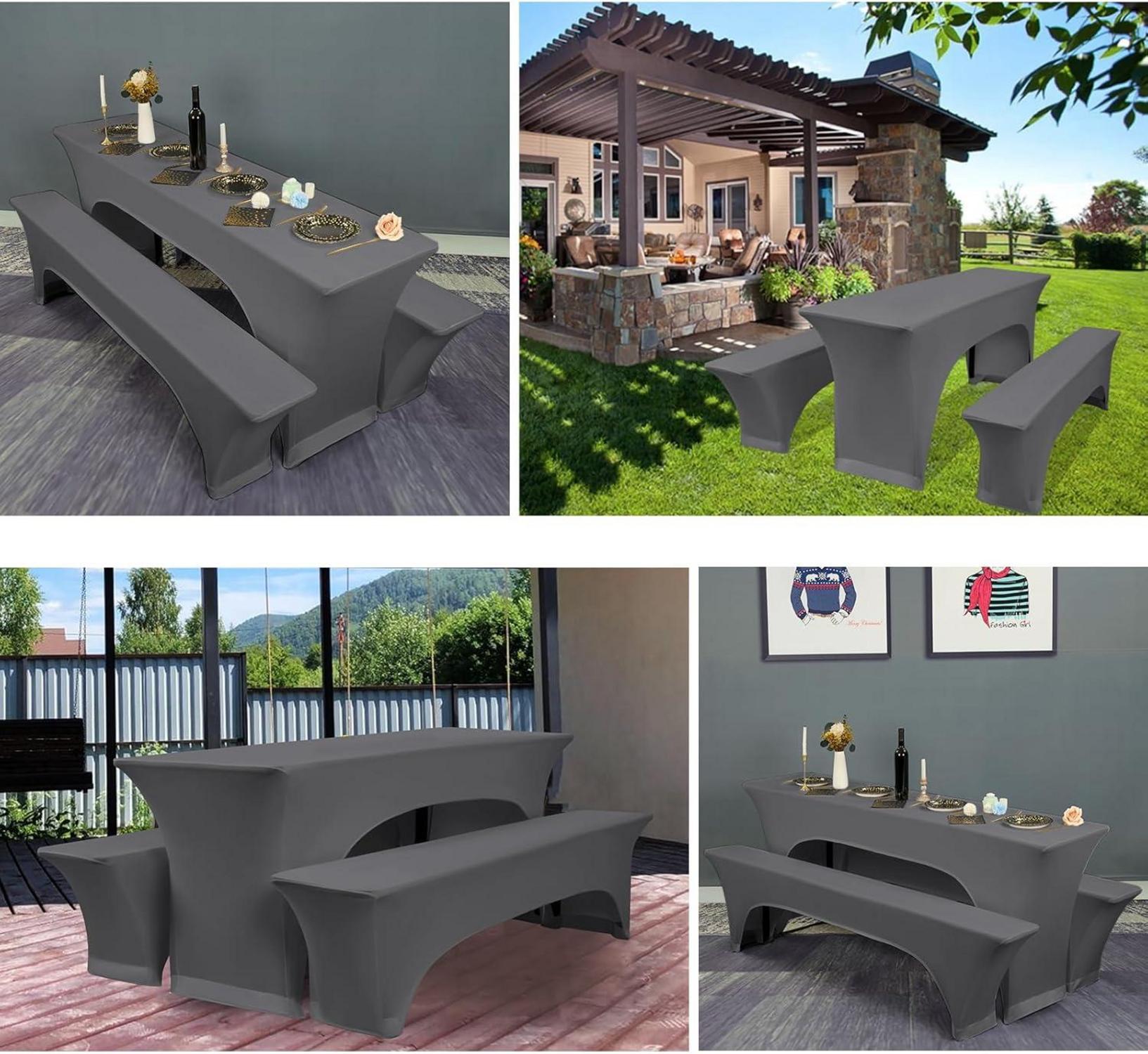 3er Set Elastische Biertischhussen Dunkelgrau Wasserdicht 220x50x70 cm