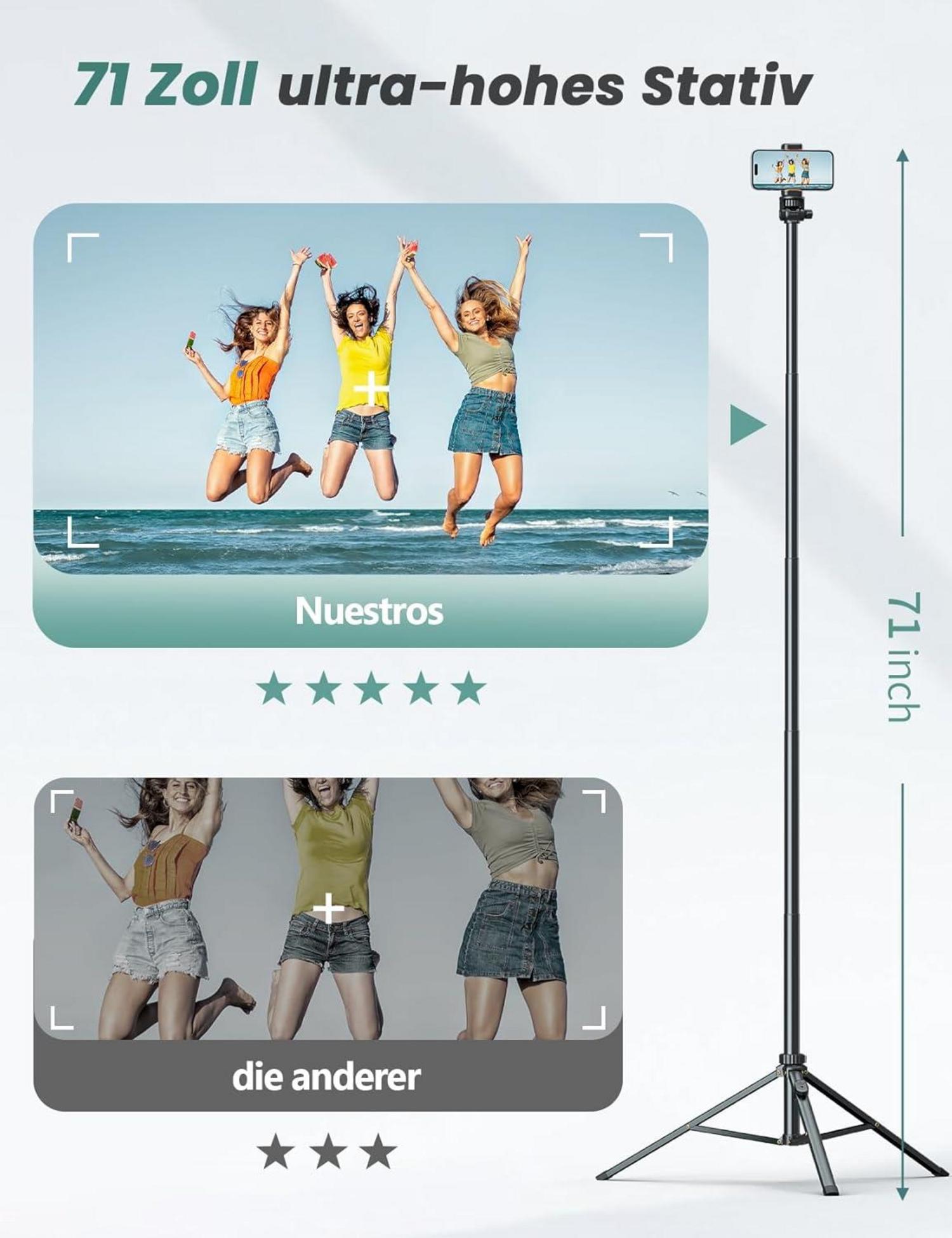 Handy-Stativ Selfie Stick 180cm Smartphone Halterung Fernauslöser