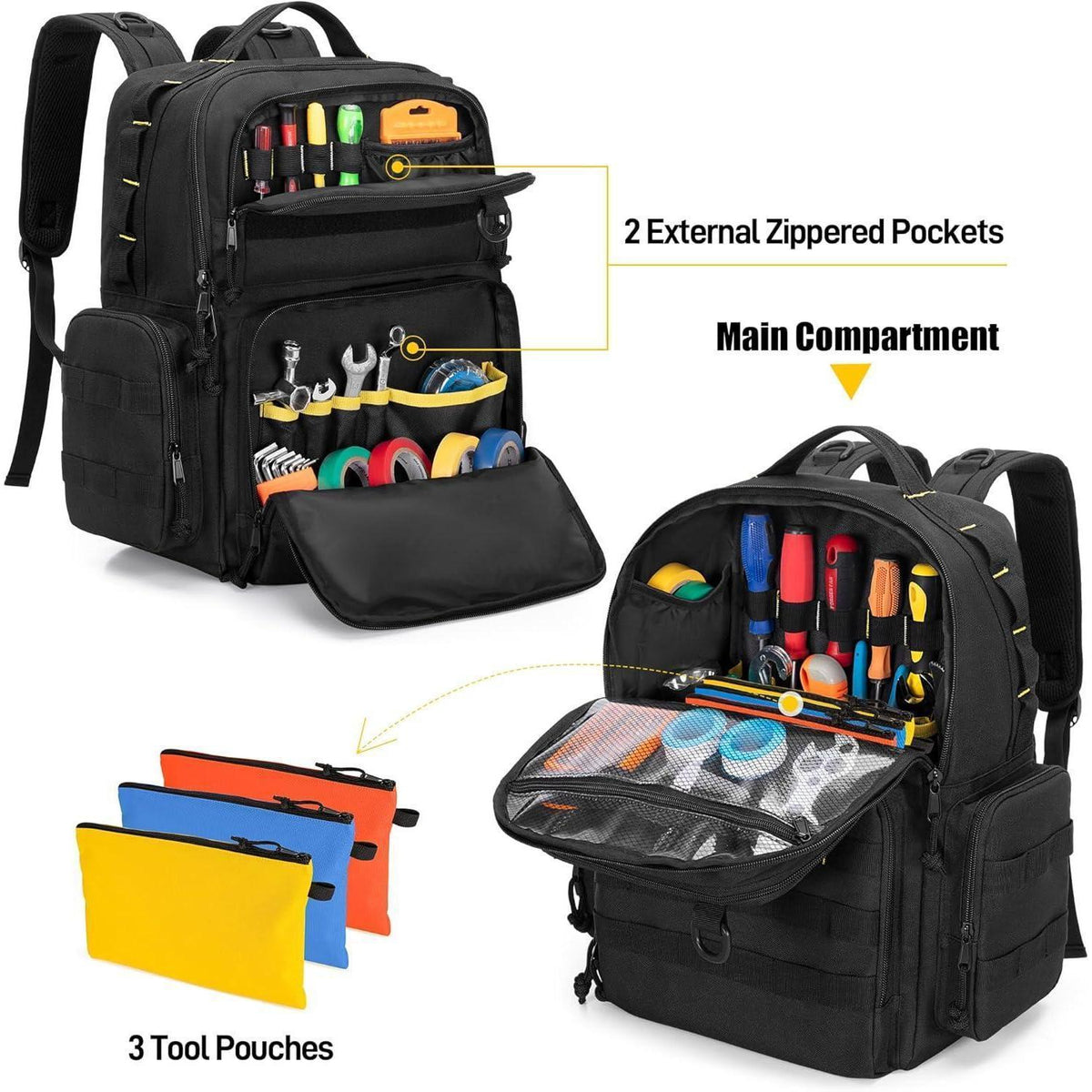 Werkzeugrucksack Herren mit Organizer-Taschen, robust & bequem