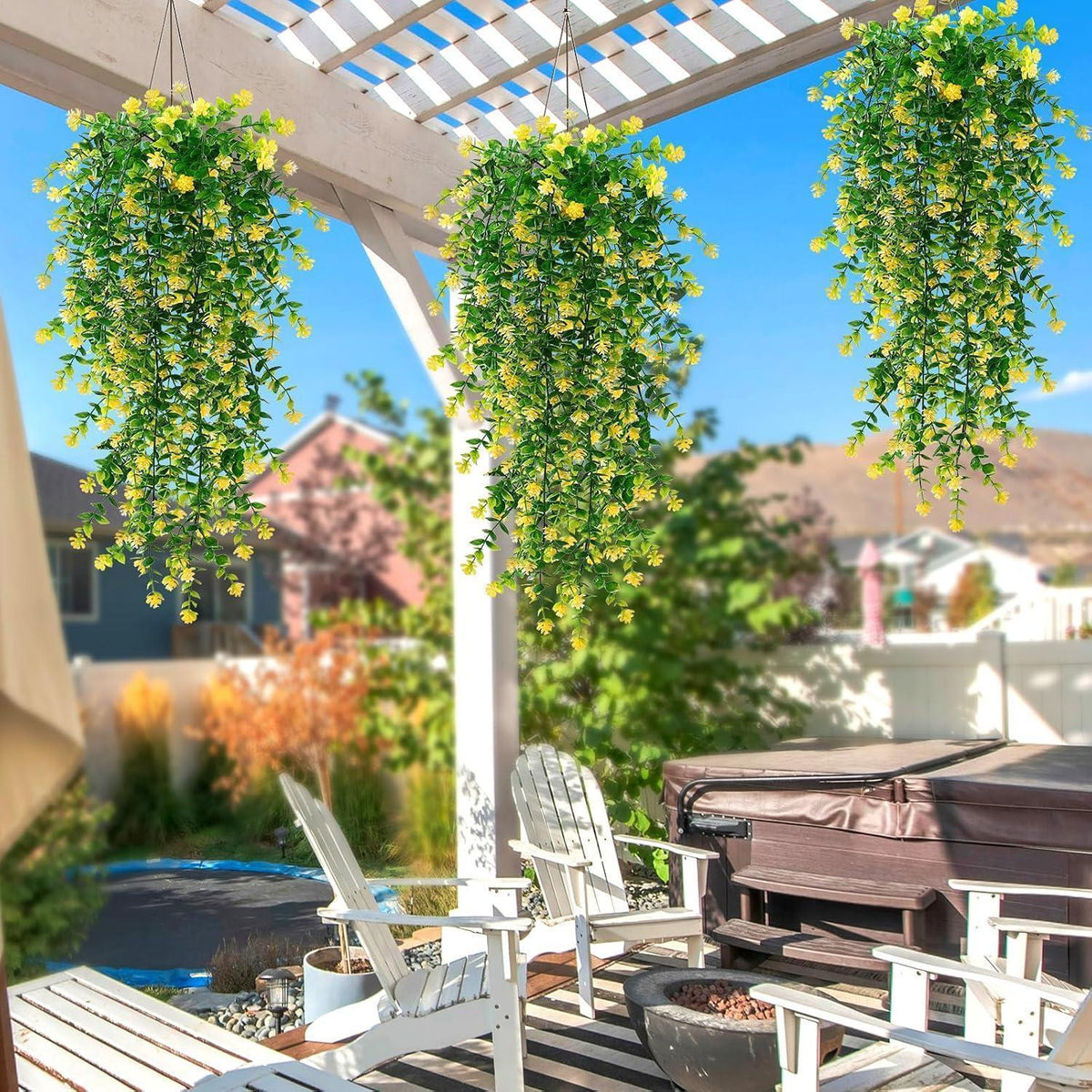 6x Wetterfeste Kunstblumen Gelb - 76cm Hängepflanzen für Balkon & Garten