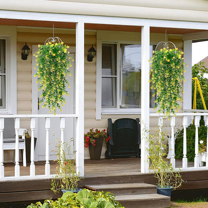6x Wetterfeste Kunstblumen Gelb - 76cm Hängepflanzen für Balkon & Garten