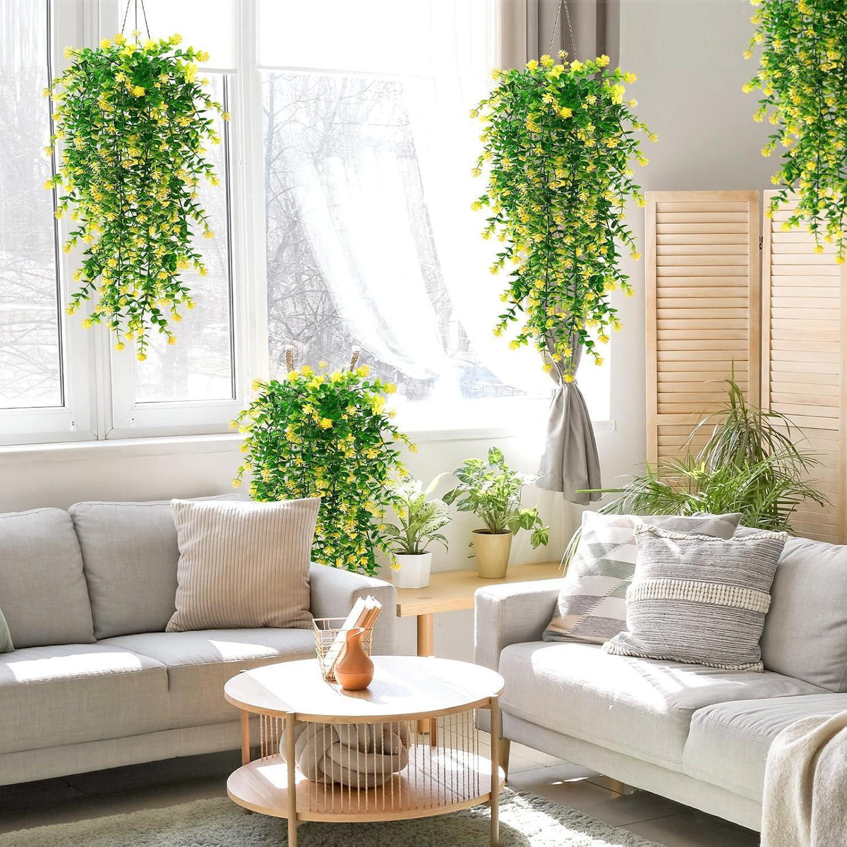 6x Wetterfeste Kunstblumen Gelb - 76cm Hängepflanzen für Balkon & Garten
