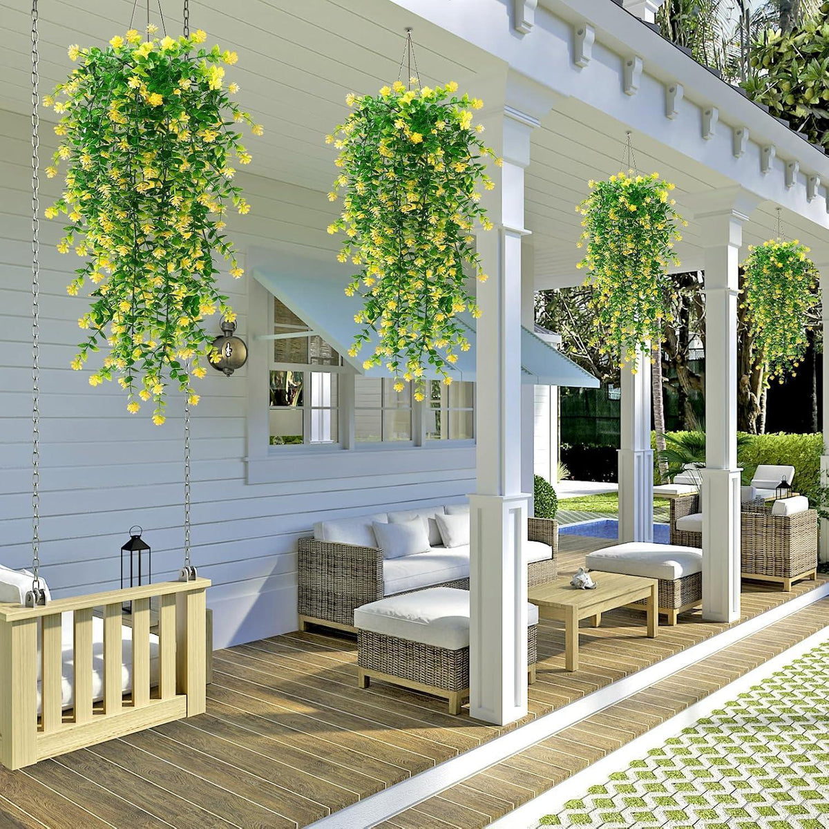 6x Wetterfeste Kunstblumen Gelb - 76cm Hängepflanzen für Balkon & Garten