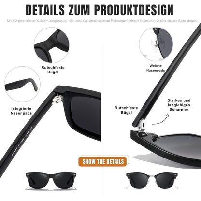Polarisierte Sonnenbrille UV400 Schutz Herren Damen Schwarz
