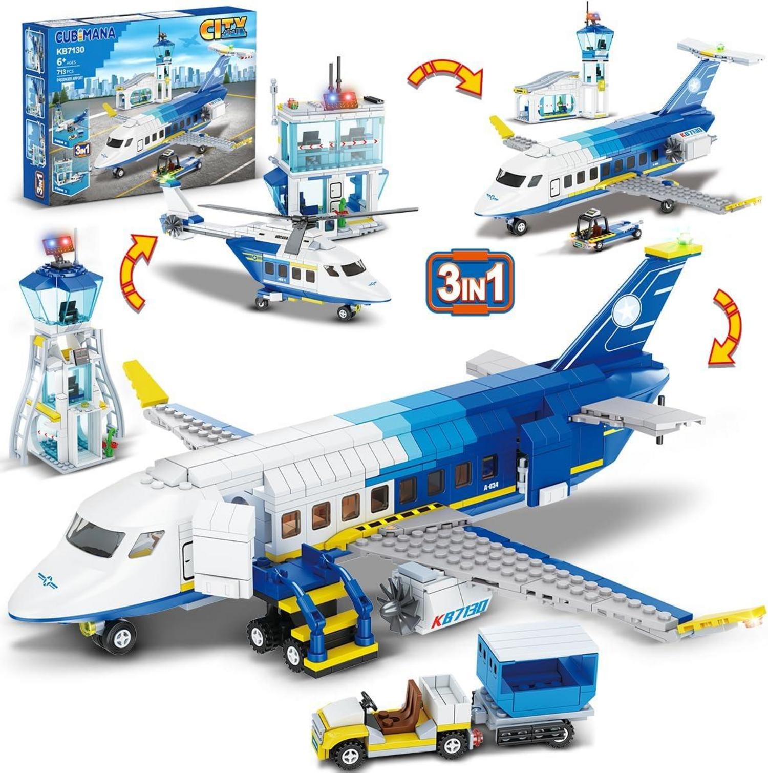 City Passagierflugzeug Baukasten Set 3 IN 1 mit Terminal Radarturm