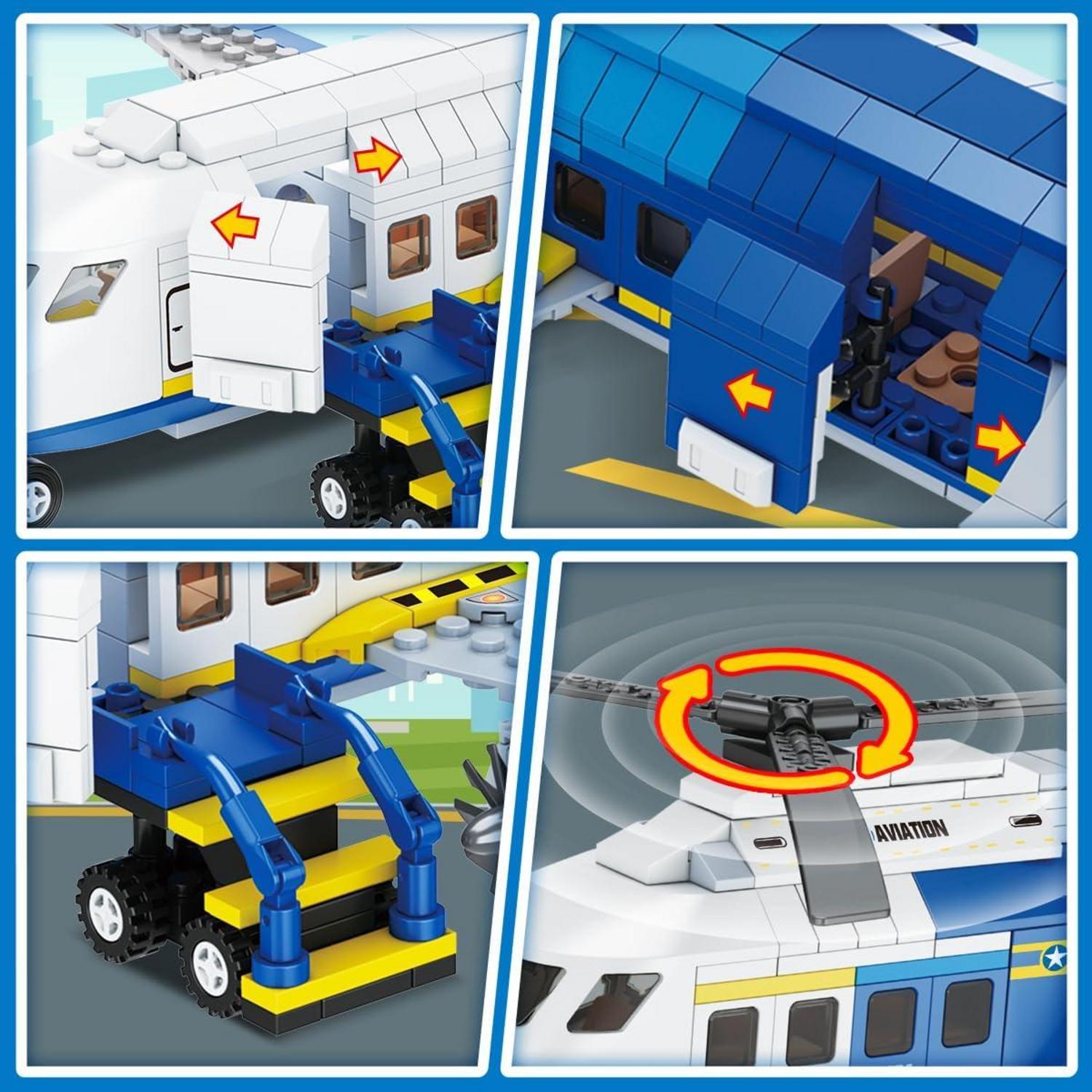 CUBIMANA City Flugzeug Baukasten Set 3 IN 1 Terminal Radarturm Gepäckwagen