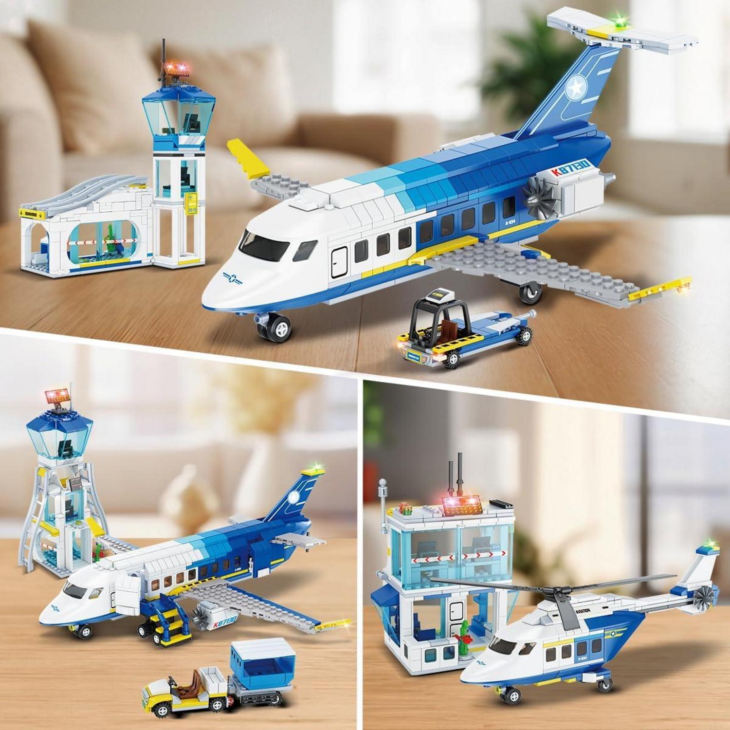 CUBIMANA City Passagierflugzeug Baukasten Set 3 IN 1 Flugzeug Terminal Modell 6+ Jahre