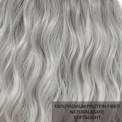 Graue Bob Perücke Wellig Kurz Synthetisch mit Lace Mittelteil
