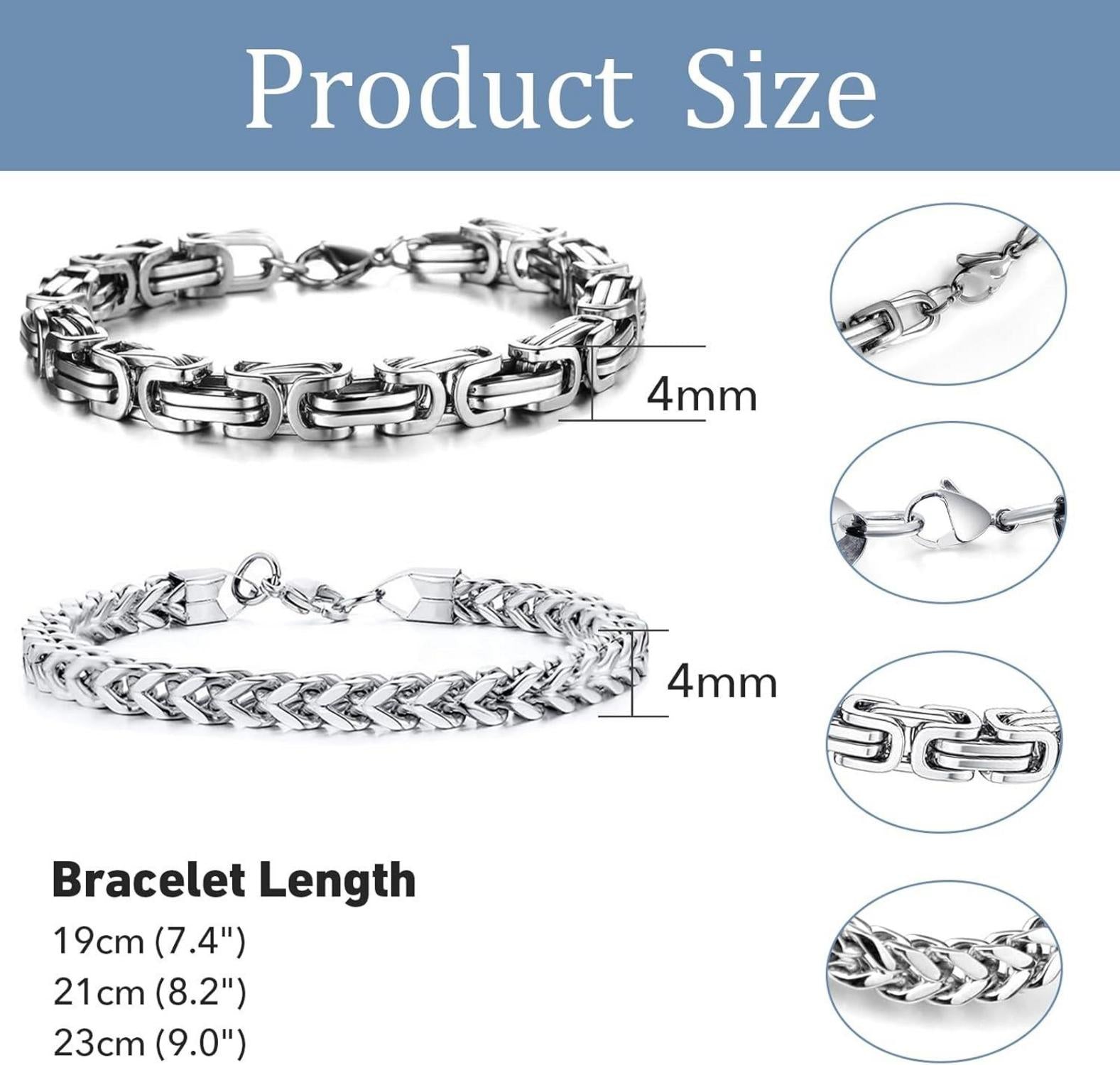 LOCCY Edelstahl Herrenarmband Franco Chain Armband 4mm Silber 19cm