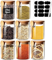 Glas Gewürzgläser Set 7oz Etiketten Luftdicht Deckel Löffel 8PCS