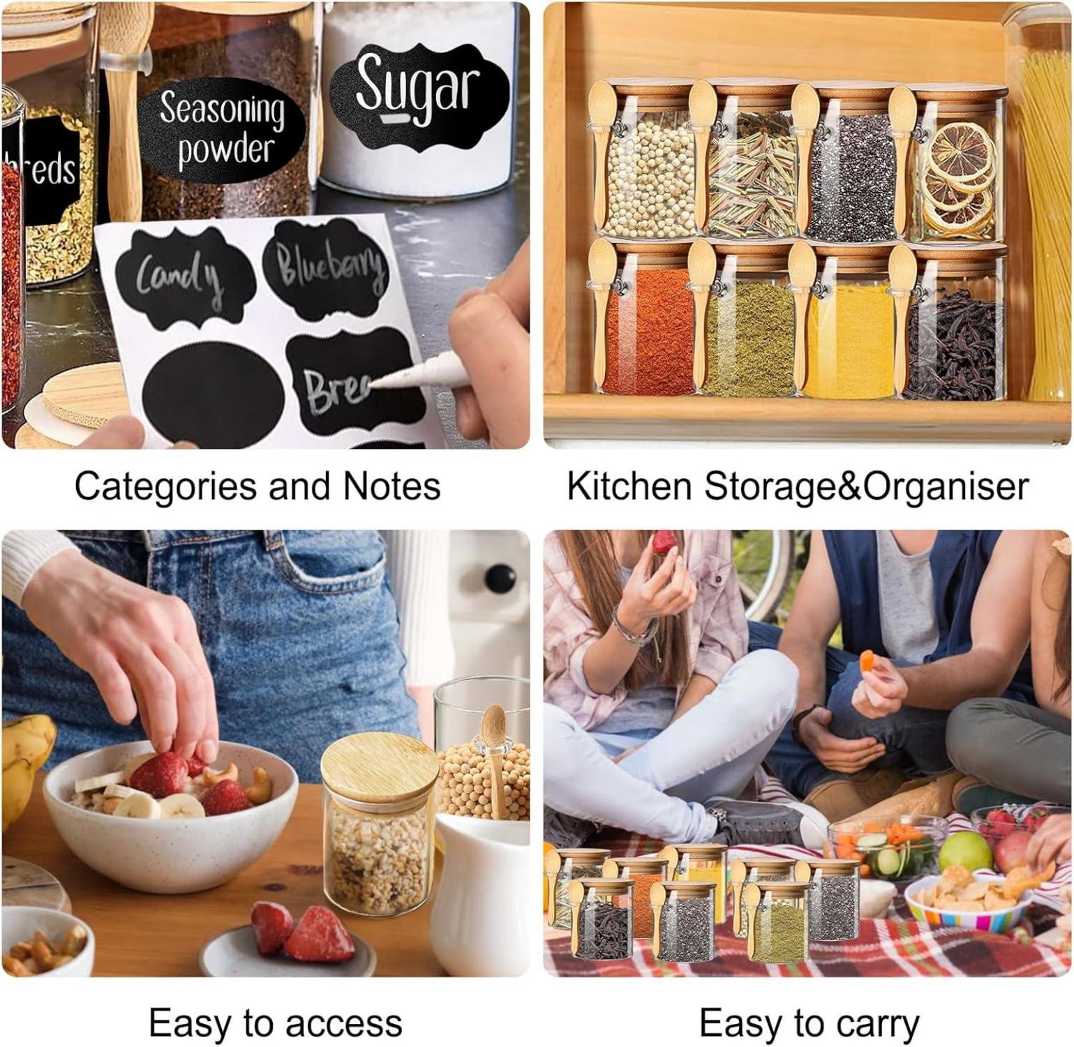 Gewürzgläser Set mit Etiketten 7oz Luftdicht & Löffel 8