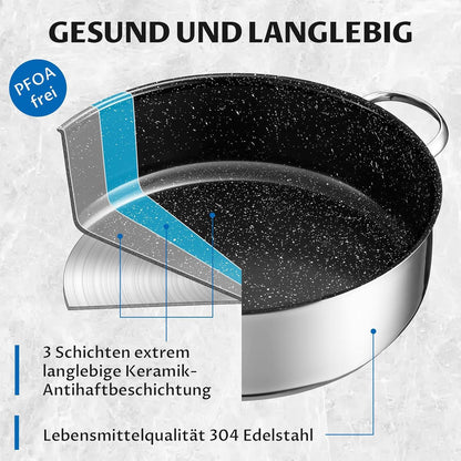 Schmorpfanne Induktion Edelstahl beschichtet 5,1l mit Deckel