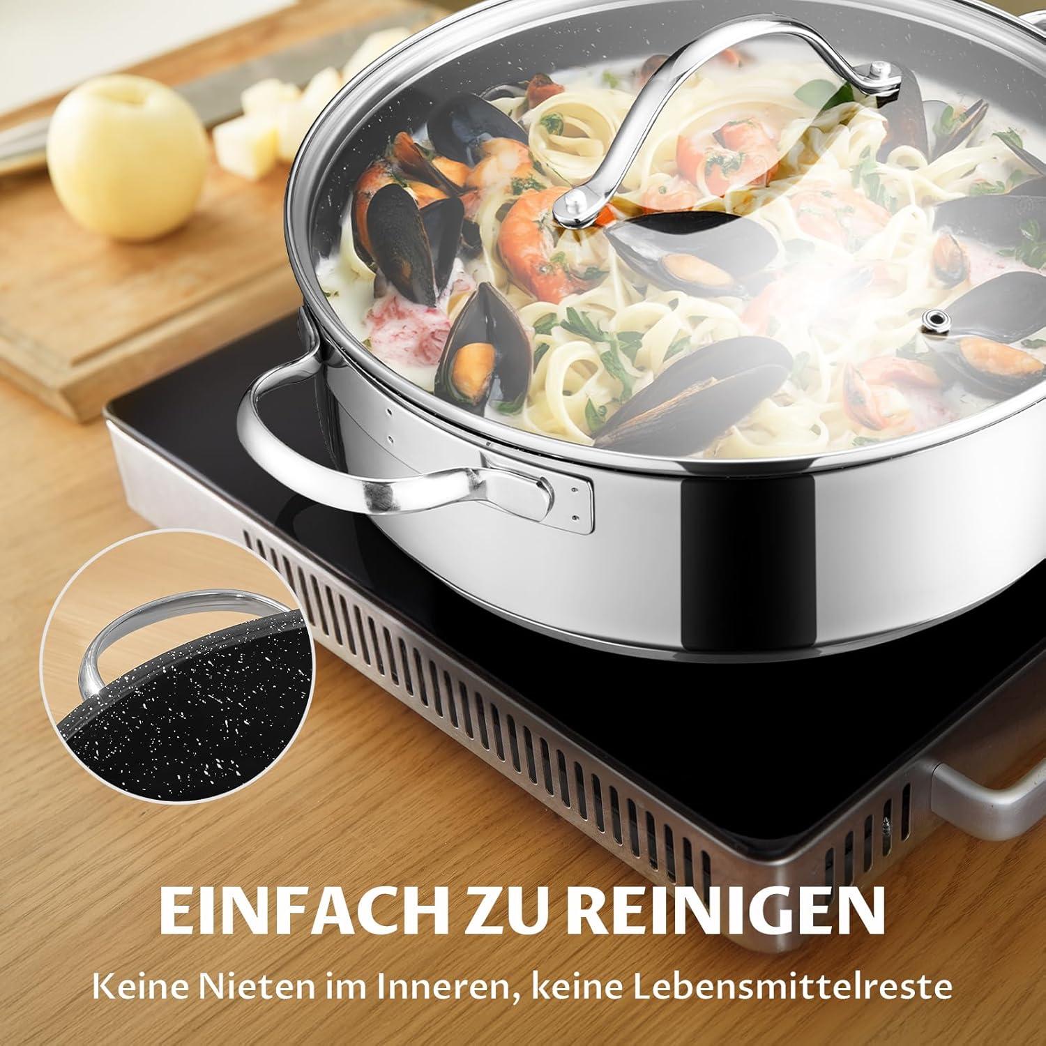 BEZIA Schmorpfanne 28cm Induktion mit Deckel Edelstahl 18/10 5,1l