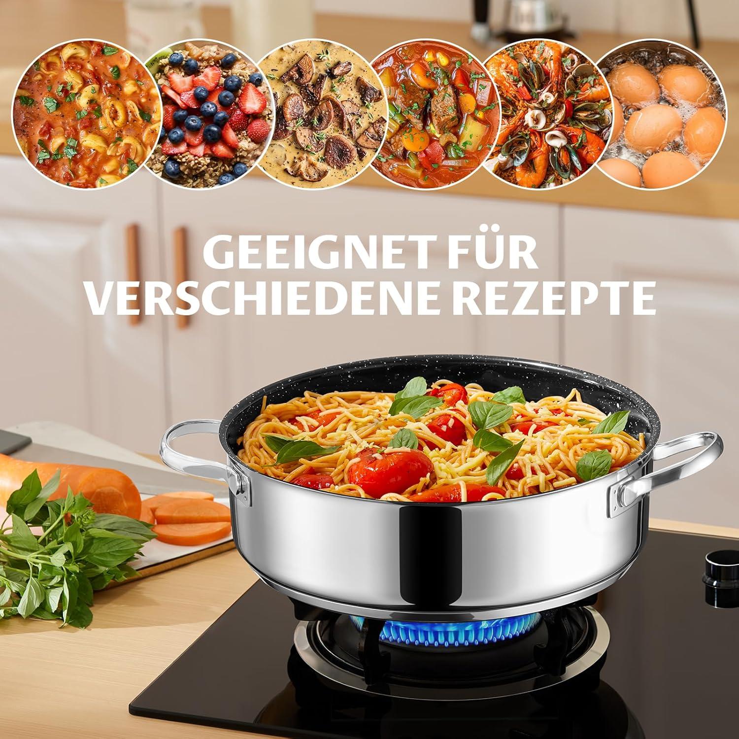Schmorpfanne Induktion 28cm mit Deckel Edelstahl Antihaftbeschichtet