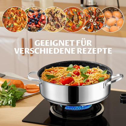 Schmorpfanne Induktion 28cm mit Deckel Edelstahl Antihaftbeschichtet
