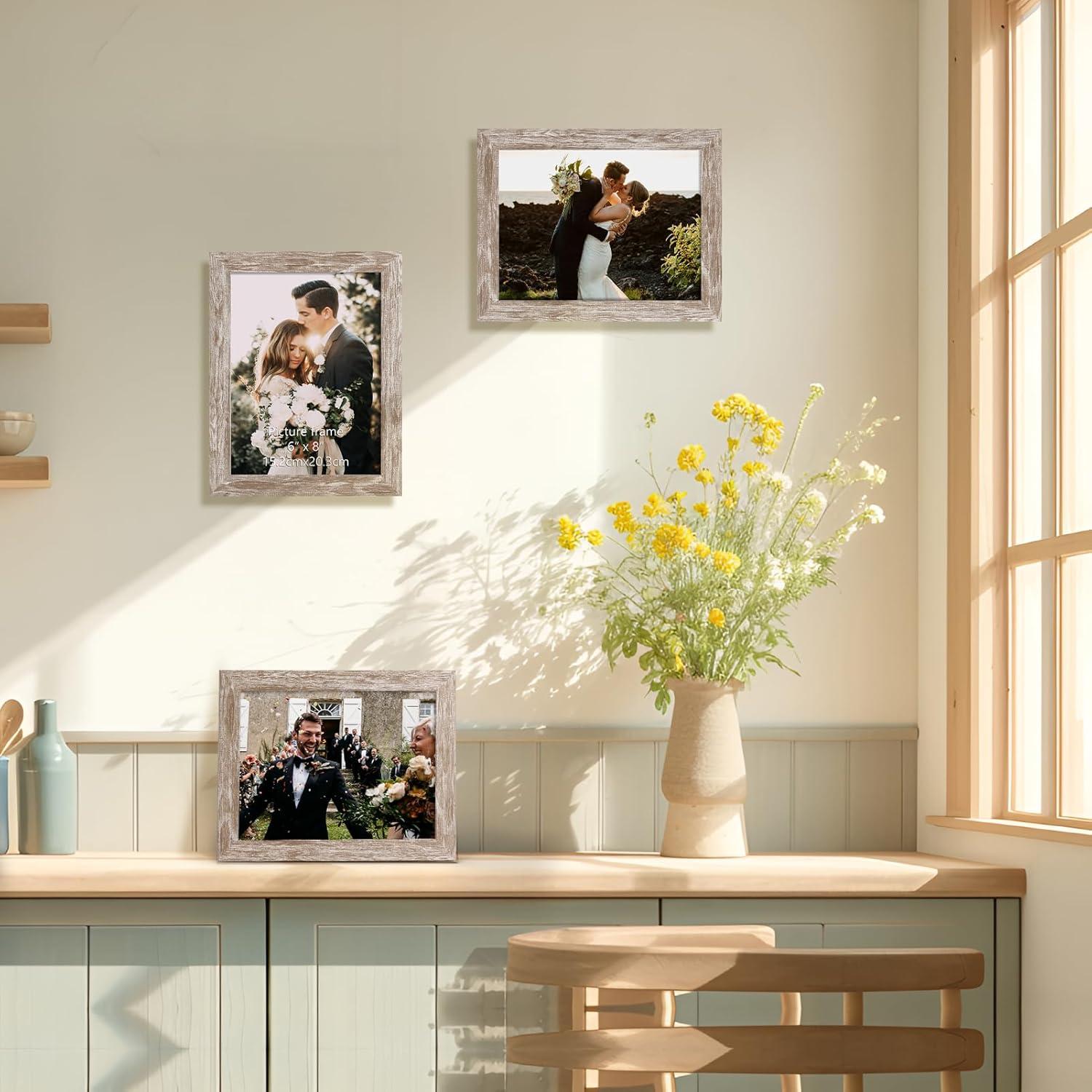 Bilderrahmen Set 15x20 cm Beige Holzmaserung Fotorahmen 20x15cm Fotos