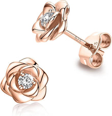 Rose Ohrstecker Rosegold Damen Strasssteinen Blumen Silber 925
