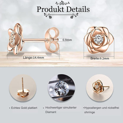 Rose Ohrstecker Rosegold Damen Strasssteinen Blumen Silber 925