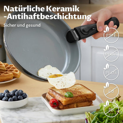 Pfannenset mit abnehmbarem Griff, Keramikbeschichtung, alle