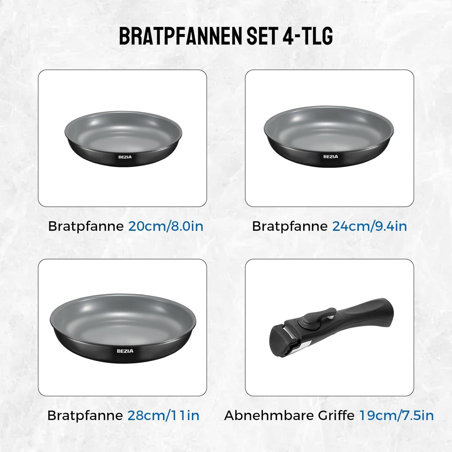 Pfannenset mit abnehmbarem Griff, Keramikbeschichtung, alle