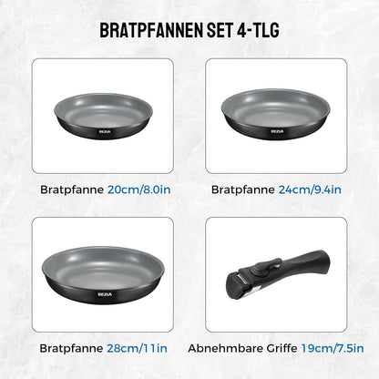 Pfannenset mit abnehmbarem Griff, Keramikbeschichtung, alle