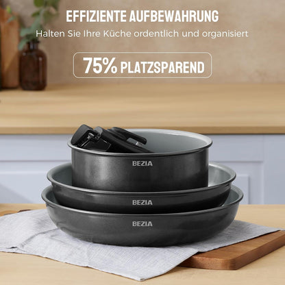 BEZIA Pfannenset Keramikbeschichtung abnehmbarer Griff