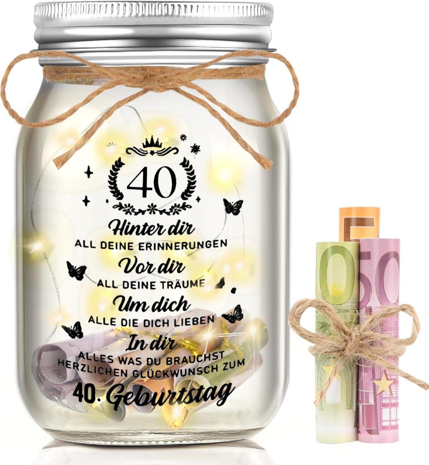 LED Flaschenlicht Geschenk 40. Geburtstag Geldgeschenke Leuchtflasche