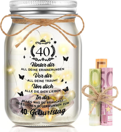 LED Flaschenlicht Geschenk 40. Geburtstag Geldgeschenke Leuchtflasche