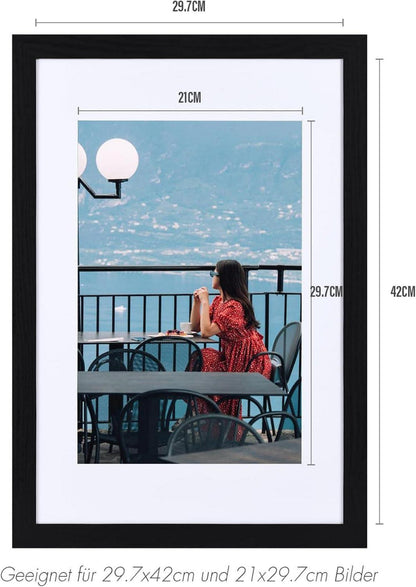 Fotorahmen DIN A3 29.7x42 cm Schwarz mit Passepartout