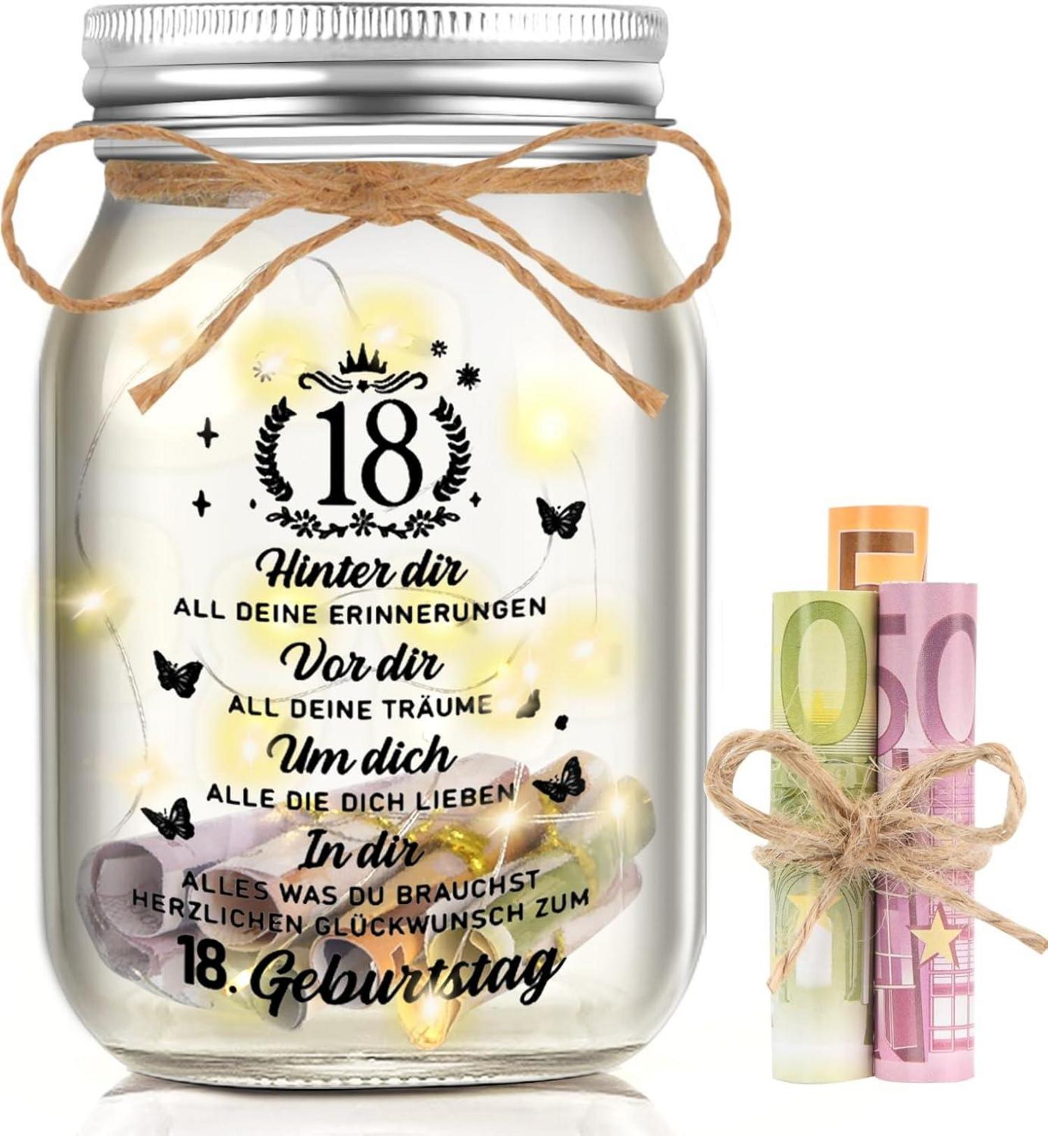 LED Flaschenlicht 18. Geburtstag Geschenk Geldgeschenke Johiux