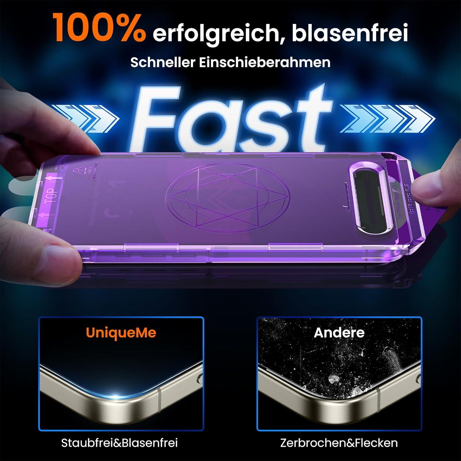 Panzerglas Sichtschutz iPhone 16 Pro Automatische Staubentfernung 9H