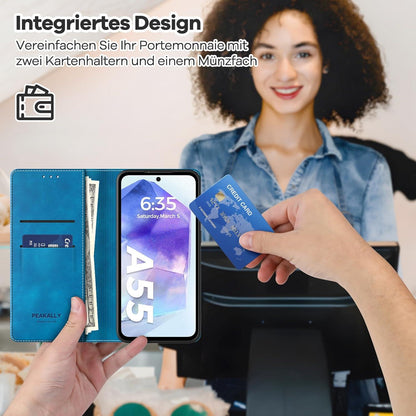 Handyhülle Samsung Galaxy A55 5G Leder Klapphülle RFID Blau