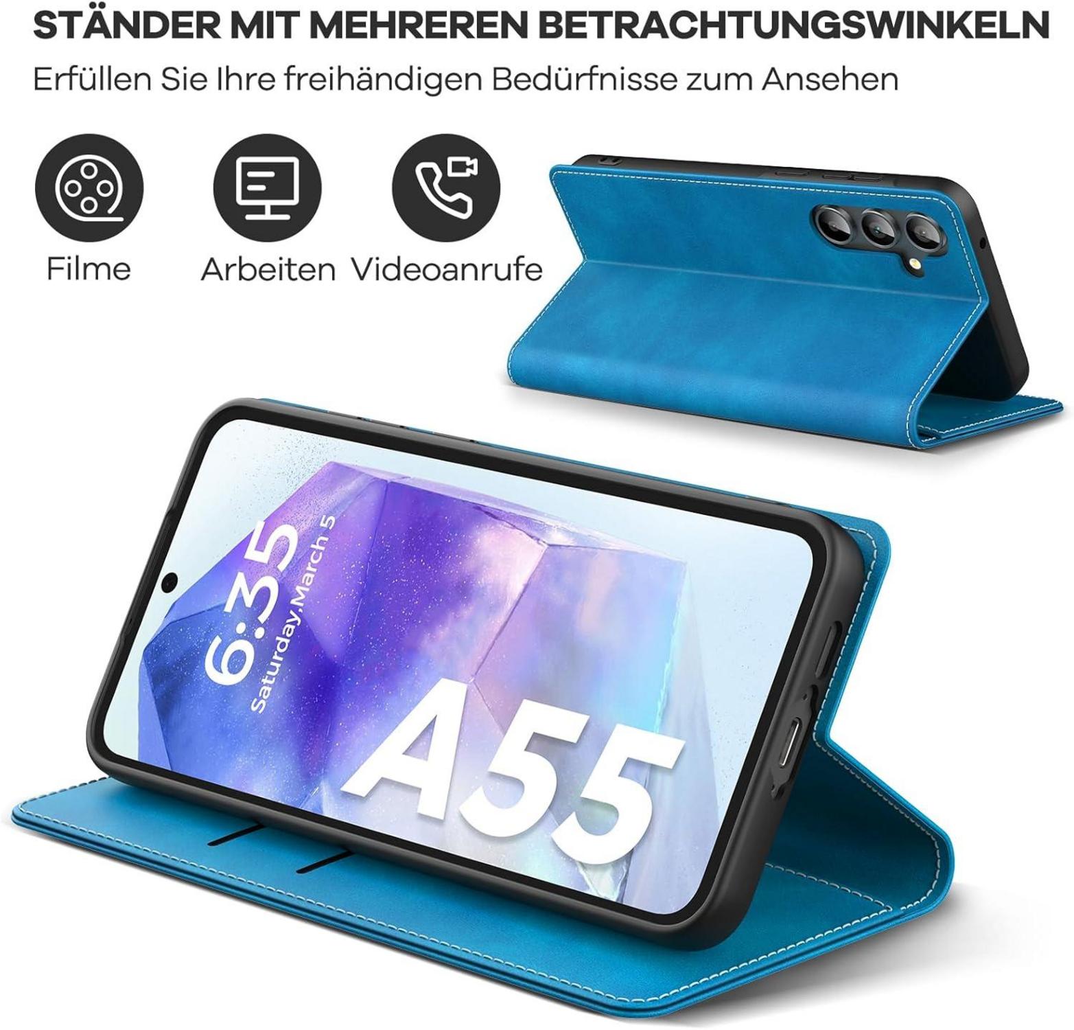 Handyhülle für Samsung Galaxy A55 5G - Premium Leder Klapphülle - Blau
