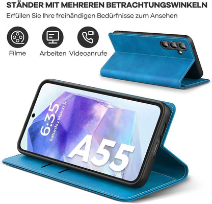 Handyhülle für Samsung Galaxy A55 5G - Premium Leder Klapphülle - Blau