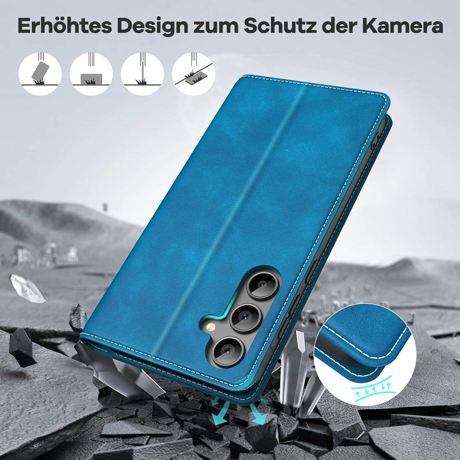 Samsung Galaxy A55 5G Handyhülle Leder Klapphülle RFID Schutz Blau