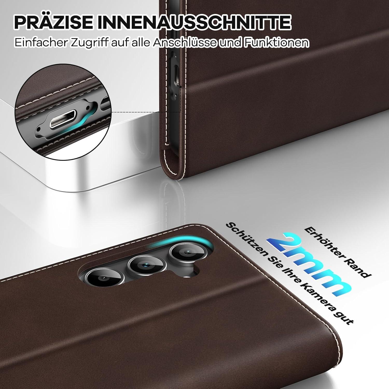 Samsung Galaxy A55 5G Hülle RFID Schutz Stand Kartenfach Magnet Dunkelbraun