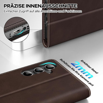 Samsung Galaxy A55 5G Hülle RFID Schutz Stand Kartenfach Magnet Dunkelbraun