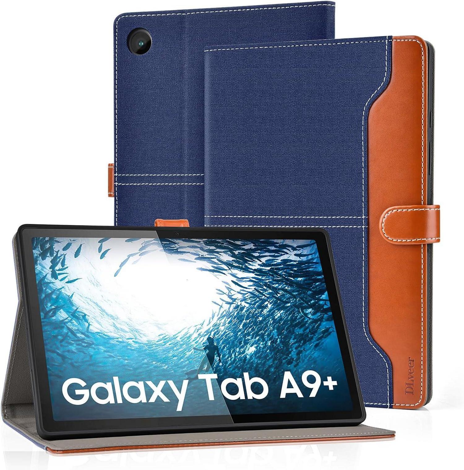 DLveer Samsung Galaxy Tab A9+ Plus 11'' 2023 Hülle Blau PU Leder+Soft