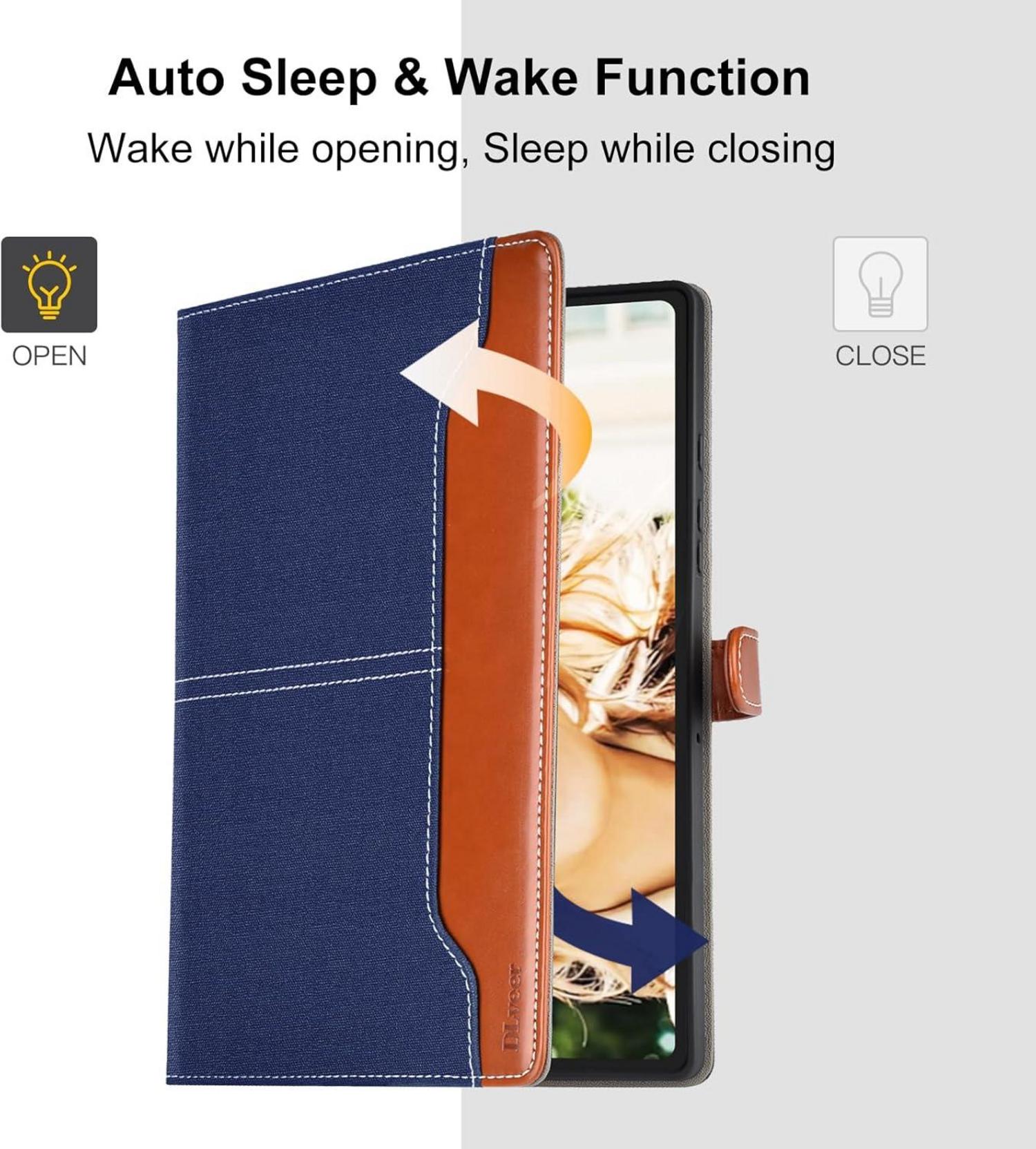 DLveer Samsung Galaxy Tab A9+ Plus 11'' Hülle Blau PU Leder+Soft TPU