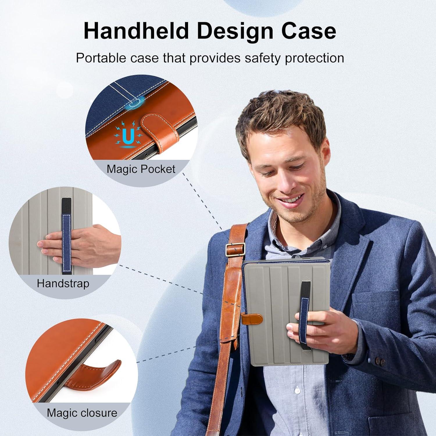 DLveer Samsung Galaxy Tab A9+ Plus Hülle 11 Zoll Blau PU Leder TPU