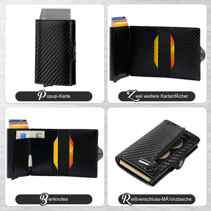 Slim Wallet Herren RFID Mini Geldbörse Münzfach Schwarz