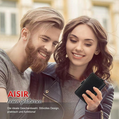 Slim Wallet Herren RFID Mini Geldbörse Münzfach Schwarz