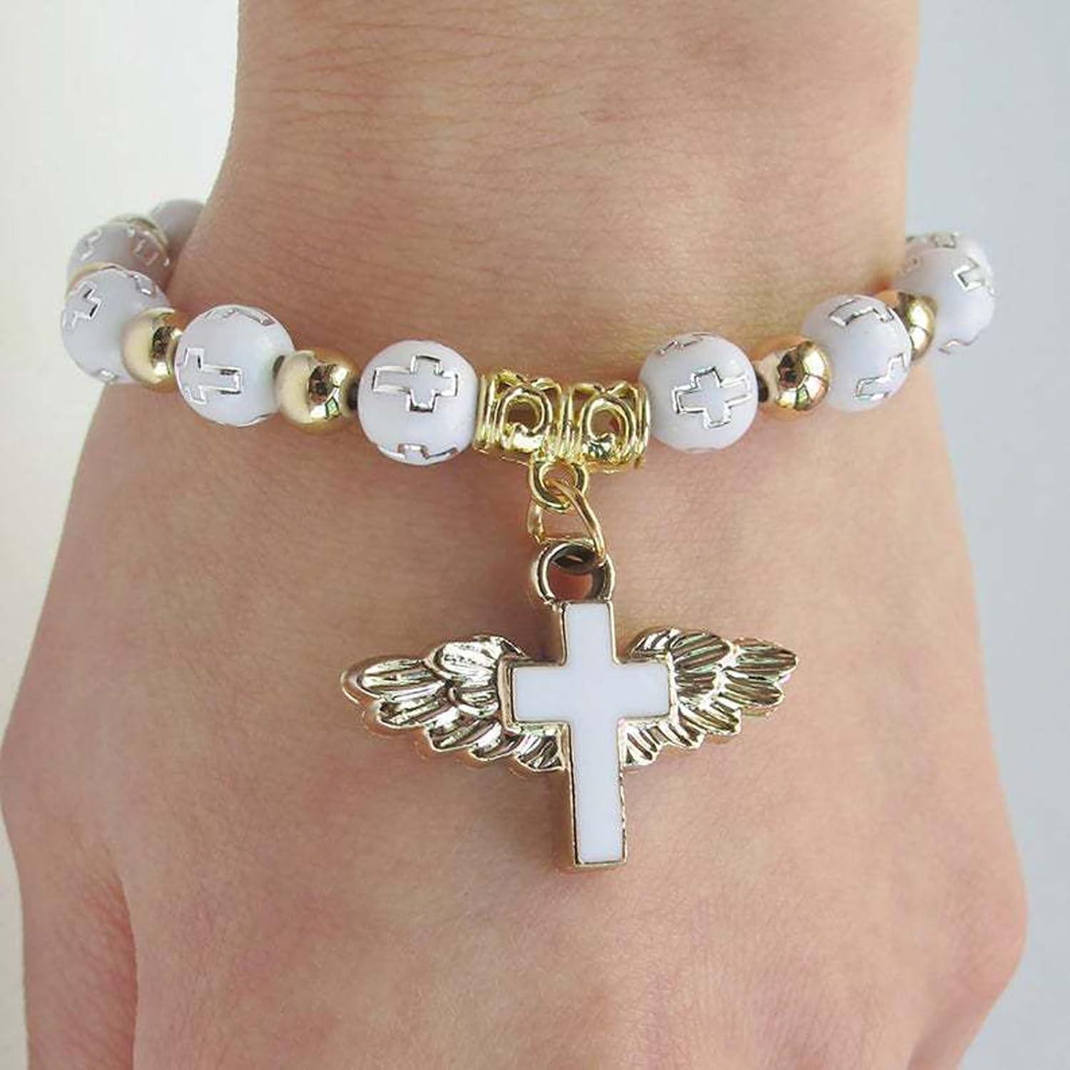 Elastisches Damen Armband mit Kreuzanhänger für Muttertag & Geburtstag