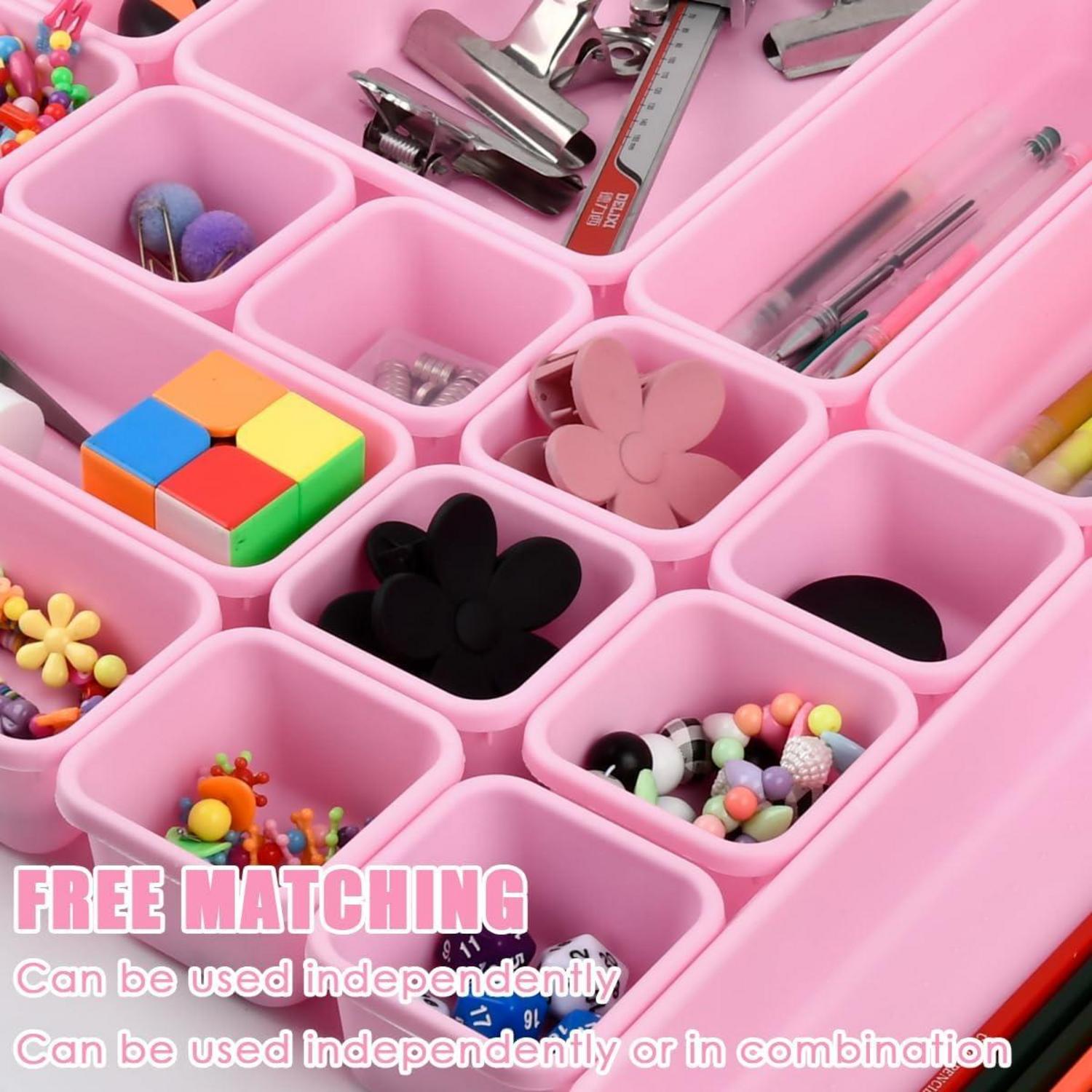 32-teiliges Schubladen Organizer Set in Rosa - Schminktisch Bad Küchen Büro Makeup Ablage