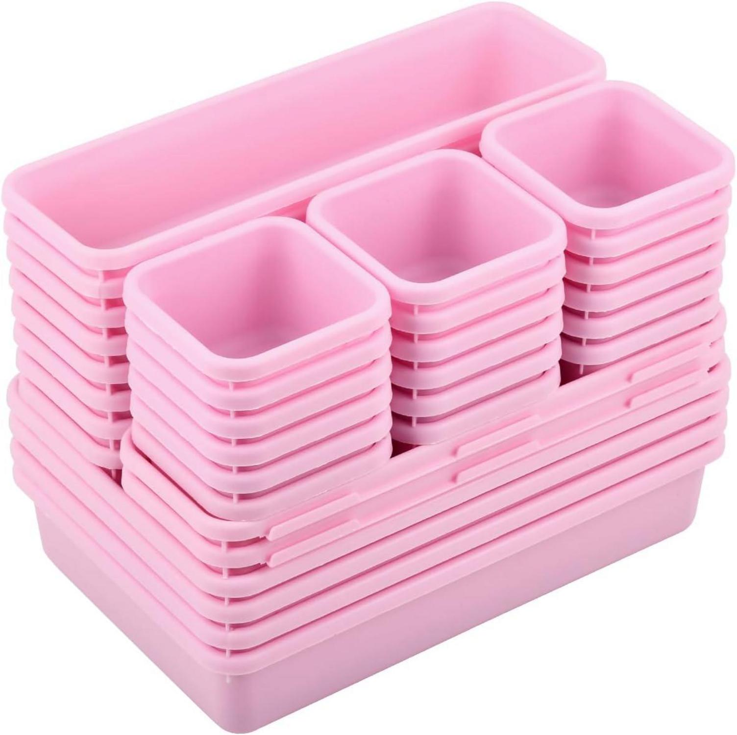 32-teiliges Schubladen Organizer Set in Rosa - Schminktisch Bad Küchen Büro Makeup Ablage