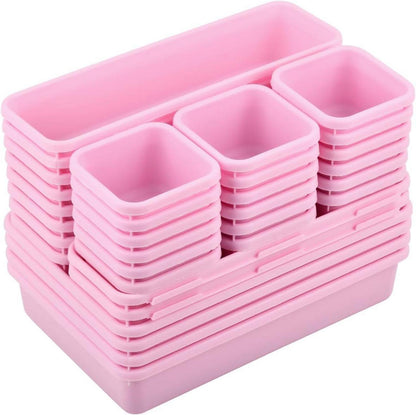 32-teiliges Schubladen Organizer Set in Rosa - Schminktisch Bad Küchen Büro Makeup Ablage