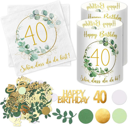 Servietten Windlicht Konfetti Deko 40. Geburtstag Eukalyptus